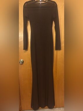 Matte Collection Sheer Brown Mesh Beach Coverup Dress